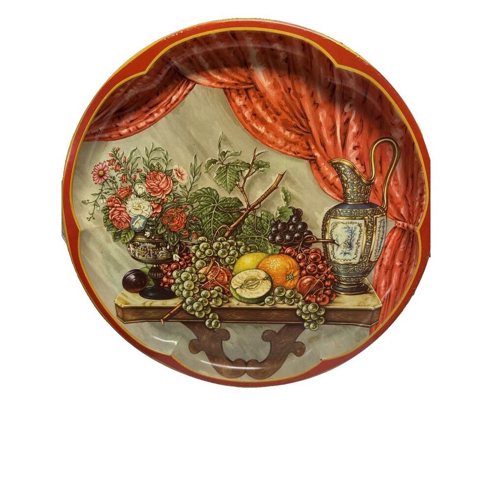 VTG Large 16.2” Round DAHER Decorated Ware England Tin Floral Metal Tea Bar Tray
